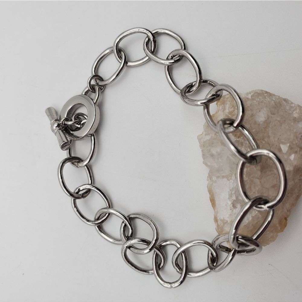 Silver round link bracelet toggle clasp closure B1437 masucline or feminine - Picture 2 of 3
